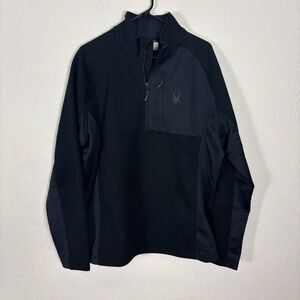 Spyder Black Fleece Lined Ribbed Half Zip Pullover Sweatshirt Men's Size XL